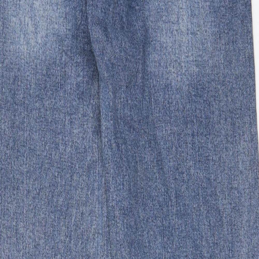 PRETTYLITTLETHING Womens Blue Cotton Wide-Leg Jeans Size 12 L33 in Regular Zip - Split hem