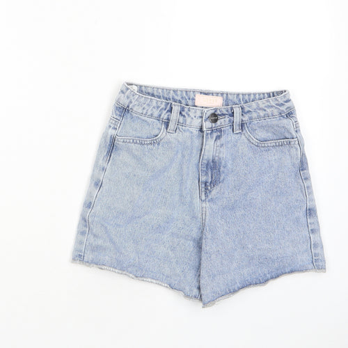 Lipsy Girls Blue Cotton Boyfriend Shorts Size 9-10 Years L20 in Regular Zip - Pockets, Adjustable waist