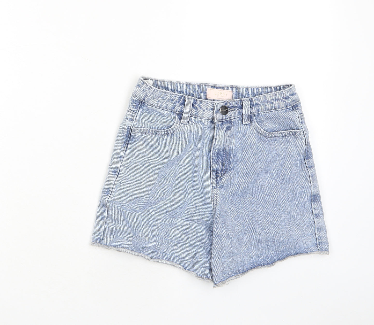 Lipsy Girls Blue Cotton Boyfriend Shorts Size 9-10 Years L20 in Regular Zip - Pockets, Adjustable waist