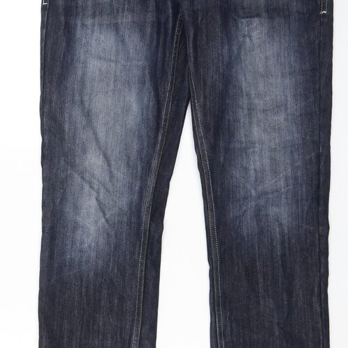 Crosshatch Mens Blue Cotton Straight Jeans Size 34 in L32 in Regular Button - Pockets, Logo