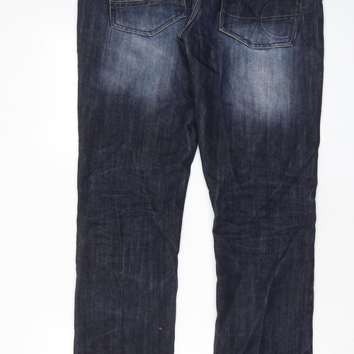Crosshatch Mens Blue Cotton Straight Jeans Size 34 in L32 in Regular Button - Pockets, Logo