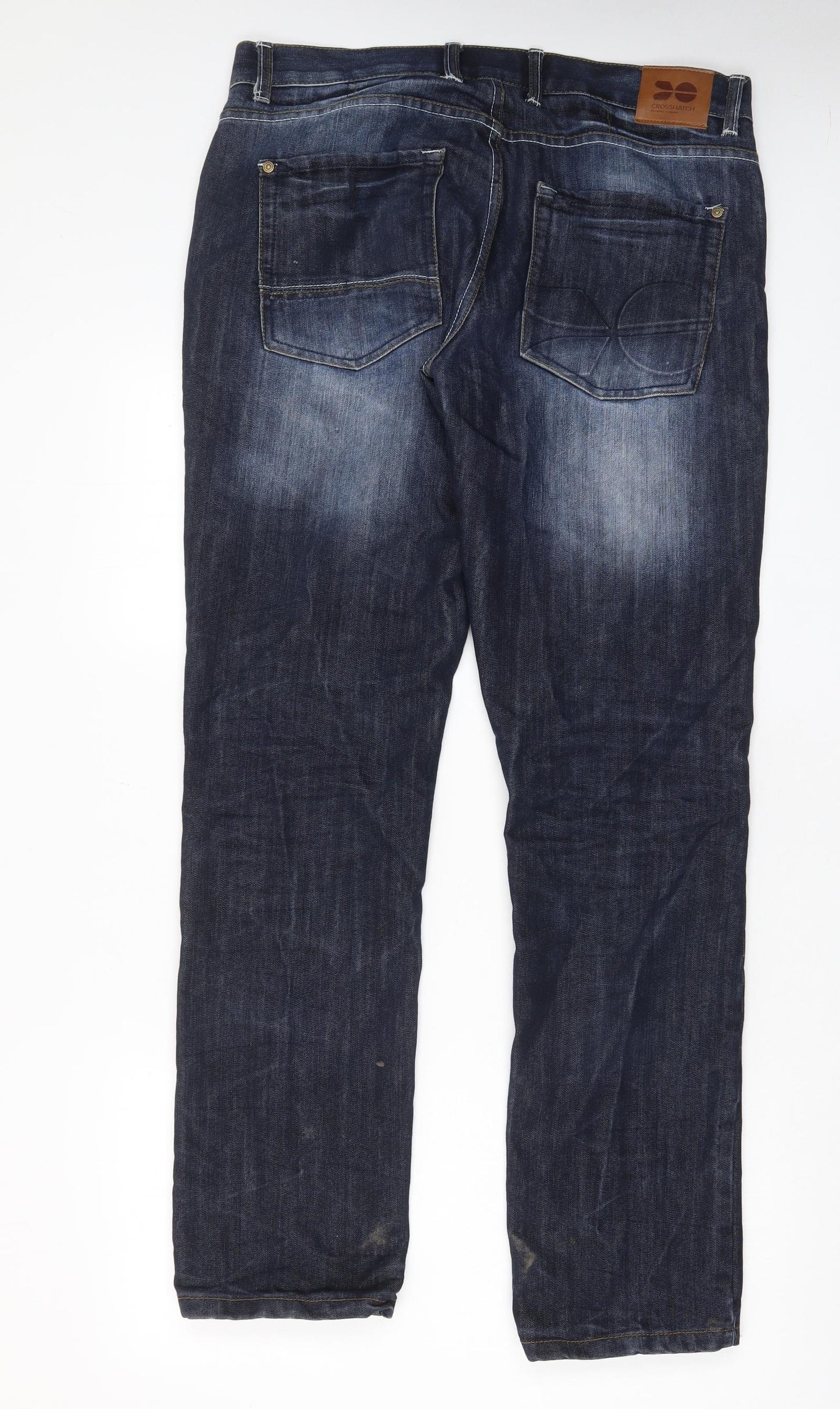 Crosshatch Mens Blue Cotton Straight Jeans Size 34 in L32 in Regular Button - Pockets, Logo