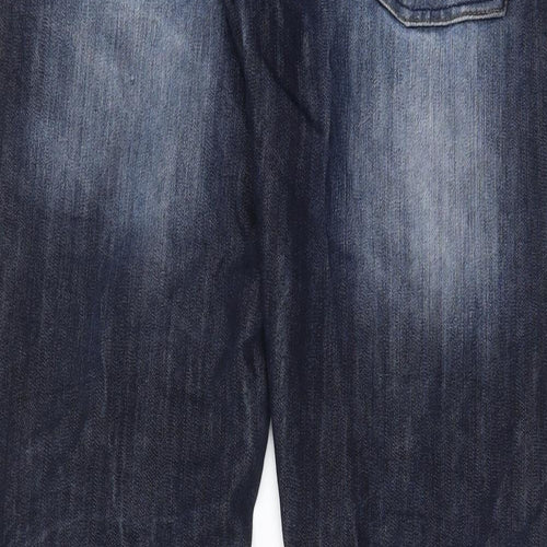 Crosshatch Mens Blue Cotton Straight Jeans Size 34 in L32 in Regular Button - Pockets, Logo
