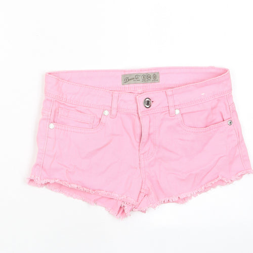 Denim & Co. Womens Pink Cotton Basic Shorts Size 6 Regular Zip - Pockets