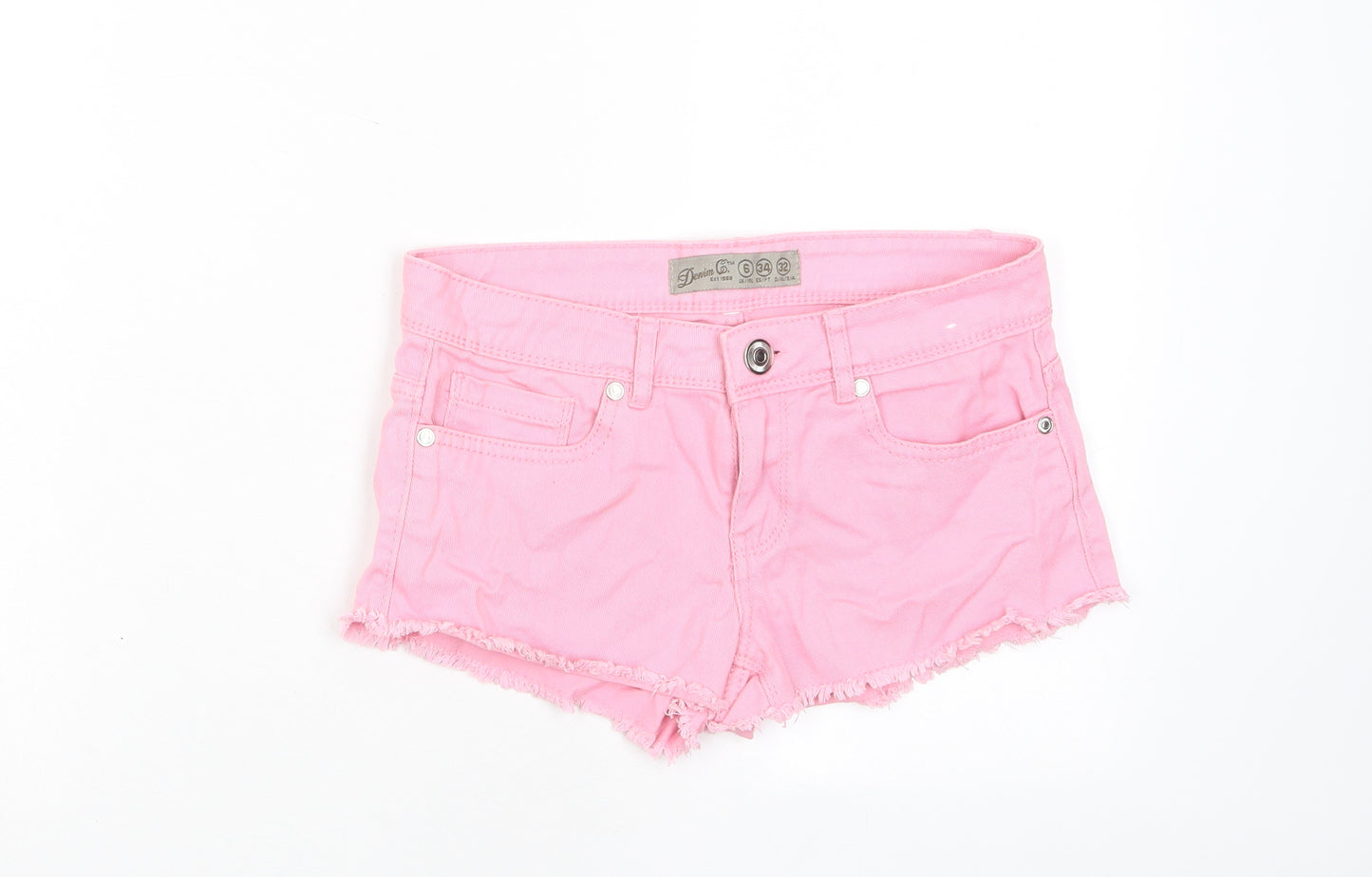 Denim & Co. Womens Pink Cotton Basic Shorts Size 6 Regular Zip - Pockets
