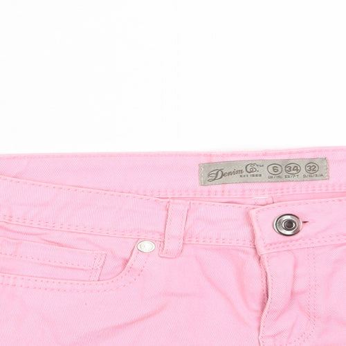 Denim & Co. Womens Pink Cotton Basic Shorts Size 6 Regular Zip - Pockets