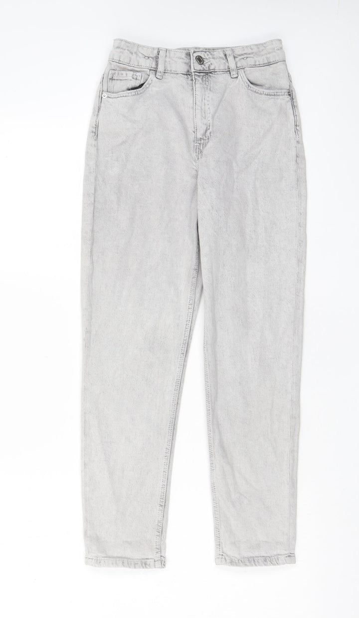 H&M Girls Grey Cotton Straight Jeans Size 10-11 Years L25 in Regular Zip - Pockets, Adjustable waist