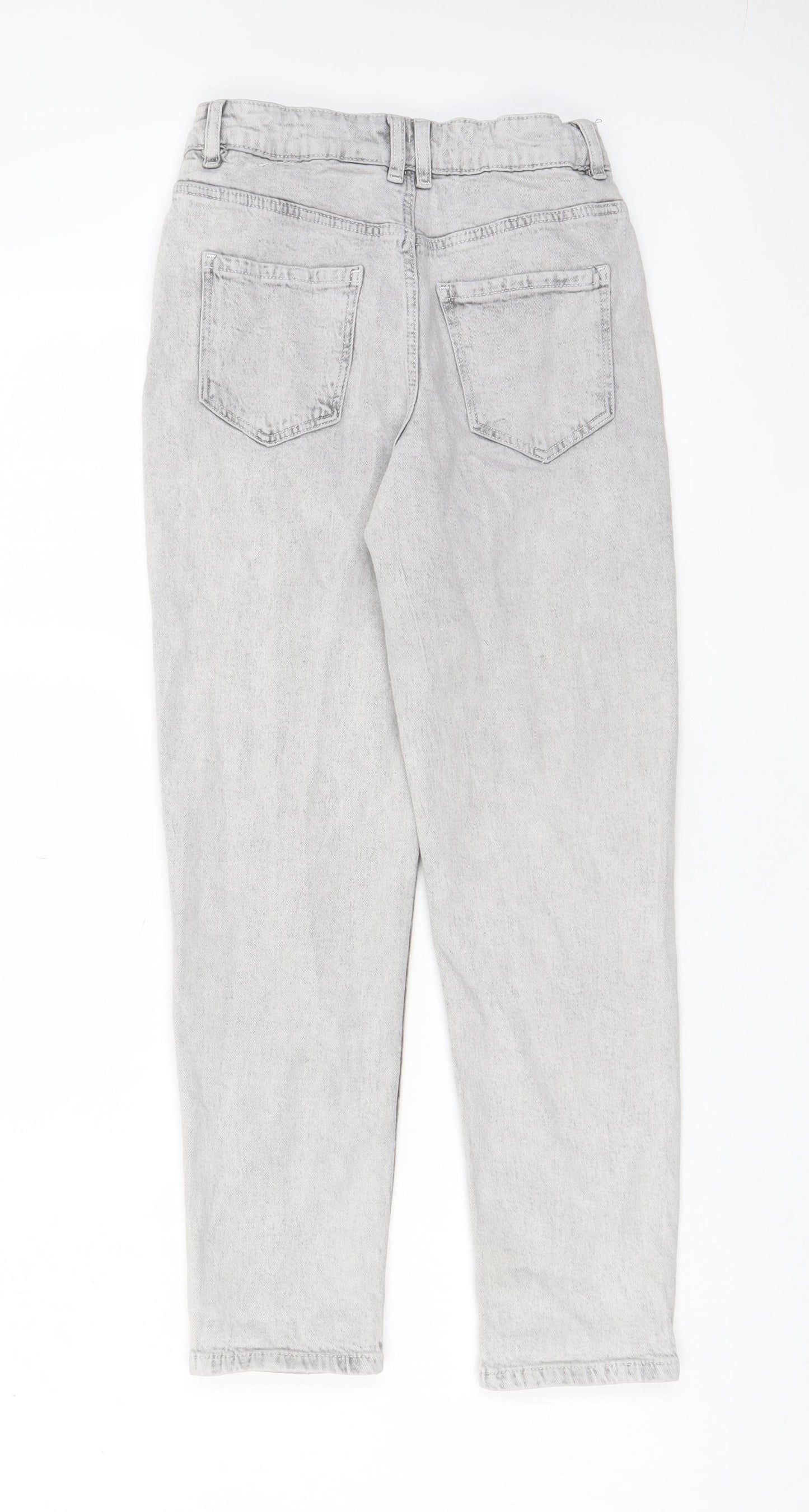 H&M Girls Grey Cotton Straight Jeans Size 10-11 Years L25 in Regular Zip - Pockets, Adjustable waist