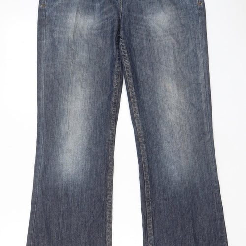 NEXT Womens Blue Cotton Bootcut Jeans Size 16 L31 in Regular Zip - Pockets