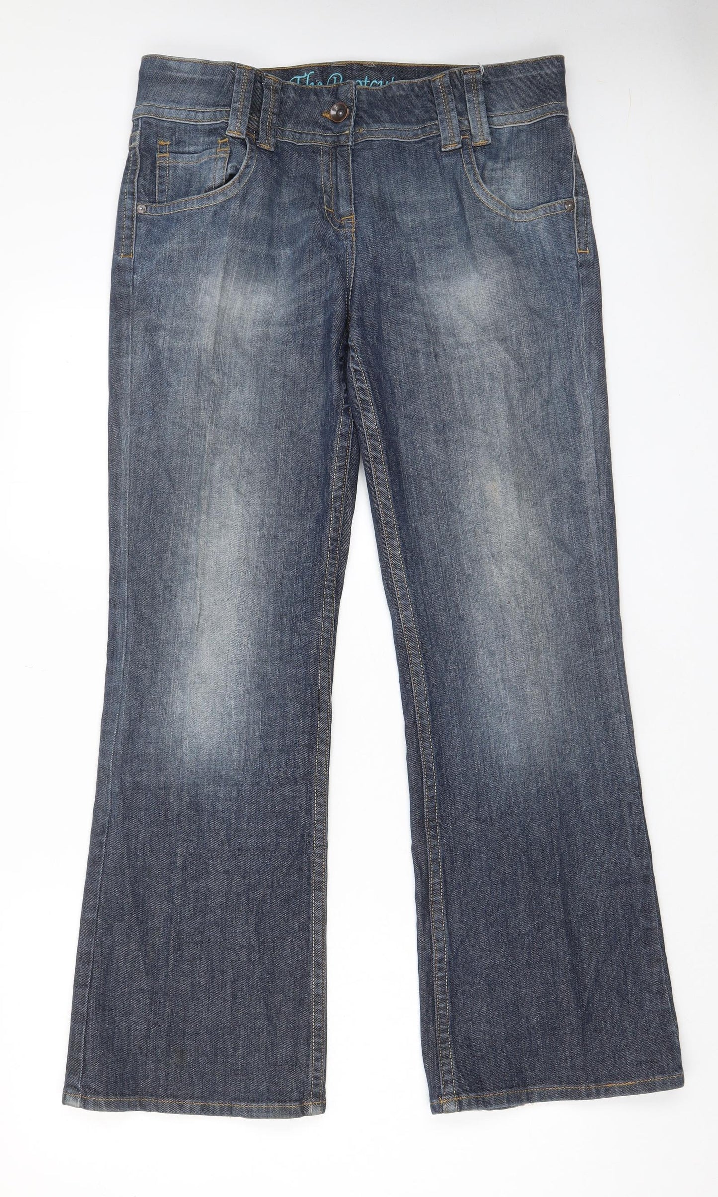 NEXT Womens Blue Cotton Bootcut Jeans Size 16 L31 in Regular Zip - Pockets