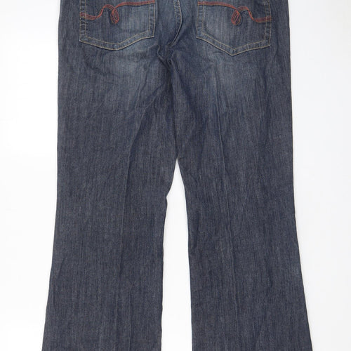 NEXT Womens Blue Cotton Bootcut Jeans Size 16 L31 in Regular Zip - Pockets