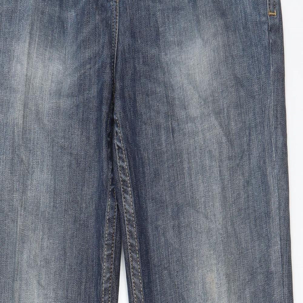 NEXT Womens Blue Cotton Bootcut Jeans Size 16 L31 in Regular Zip - Pockets