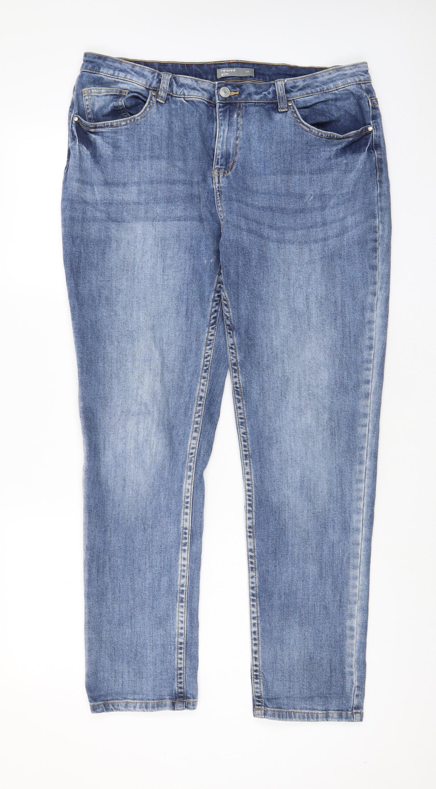 Nutmeg Womens Blue Cotton Straight Jeans Size 14 L29 in Regular Zip - Pockets