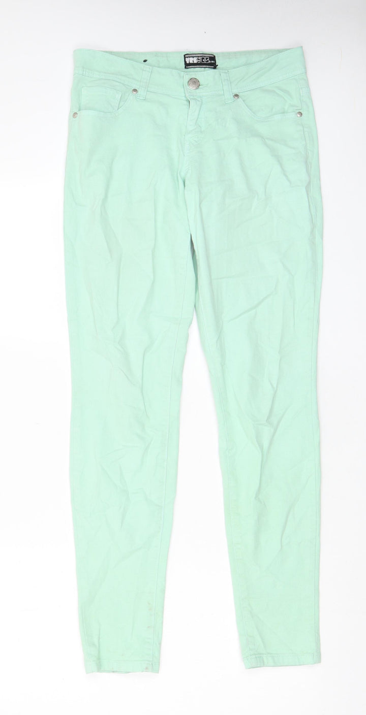 YesYes Womens Green Cotton Skinny Jeans Size 12 L31 in Regular Zip - Pockets