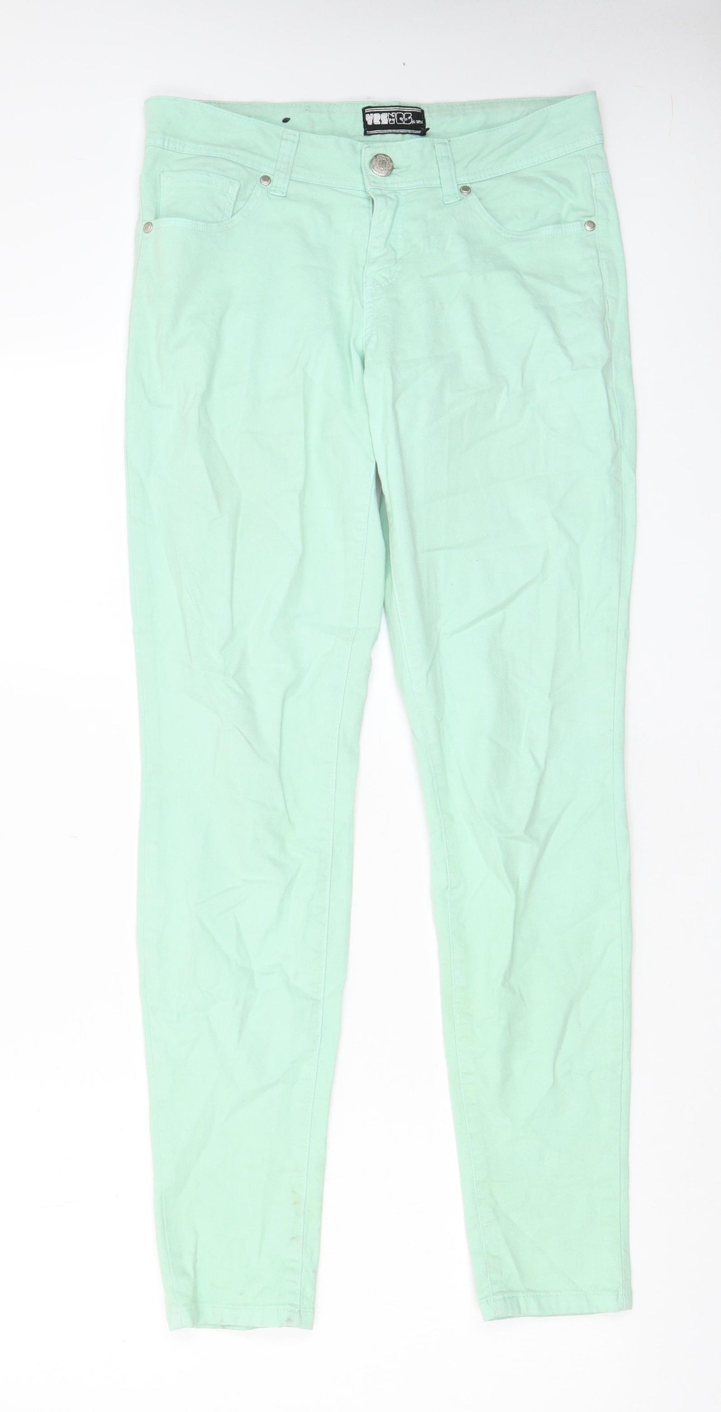 YesYes Womens Green Cotton Skinny Jeans Size 12 L31 in Regular Zip - Pockets
