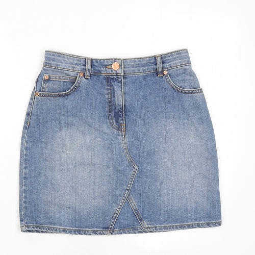 Oasis Womens Blue Cotton A-Line Skirt Size 8 Zip - Pockets