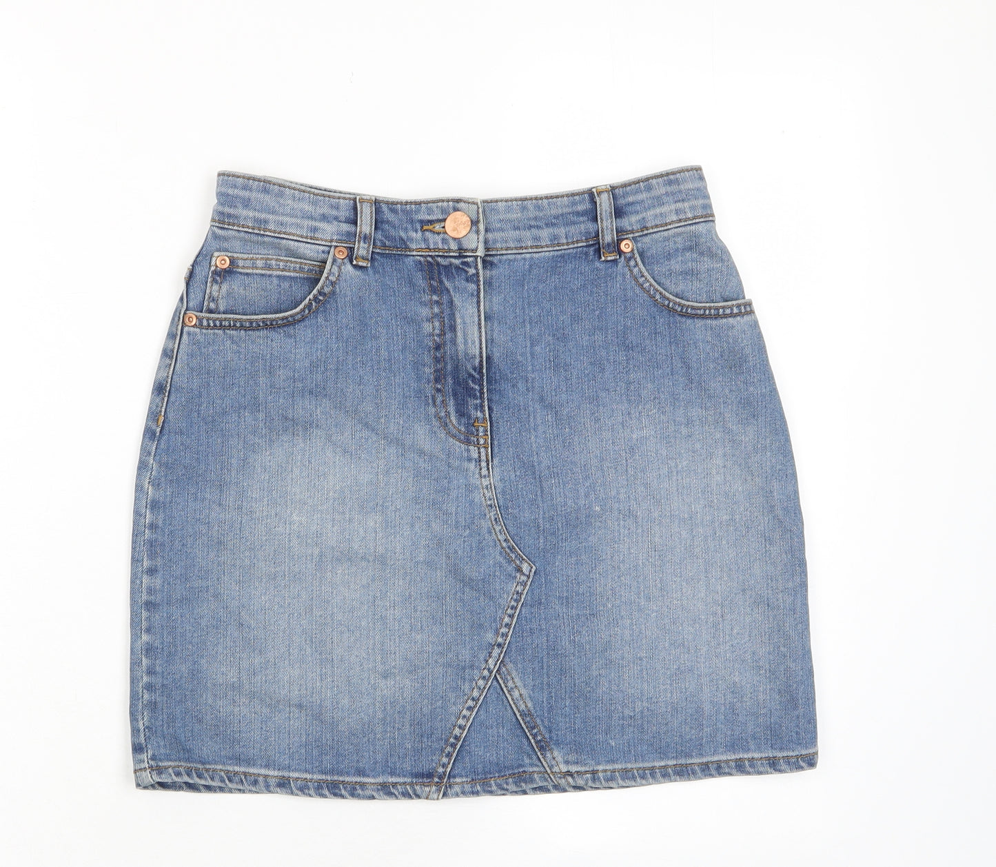 Oasis Womens Blue Cotton A-Line Skirt Size 8 Zip - Pockets