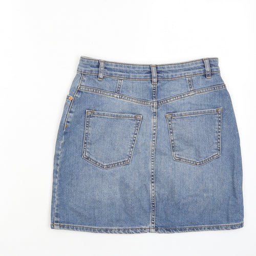 Oasis Womens Blue Cotton A-Line Skirt Size 8 Zip - Pockets