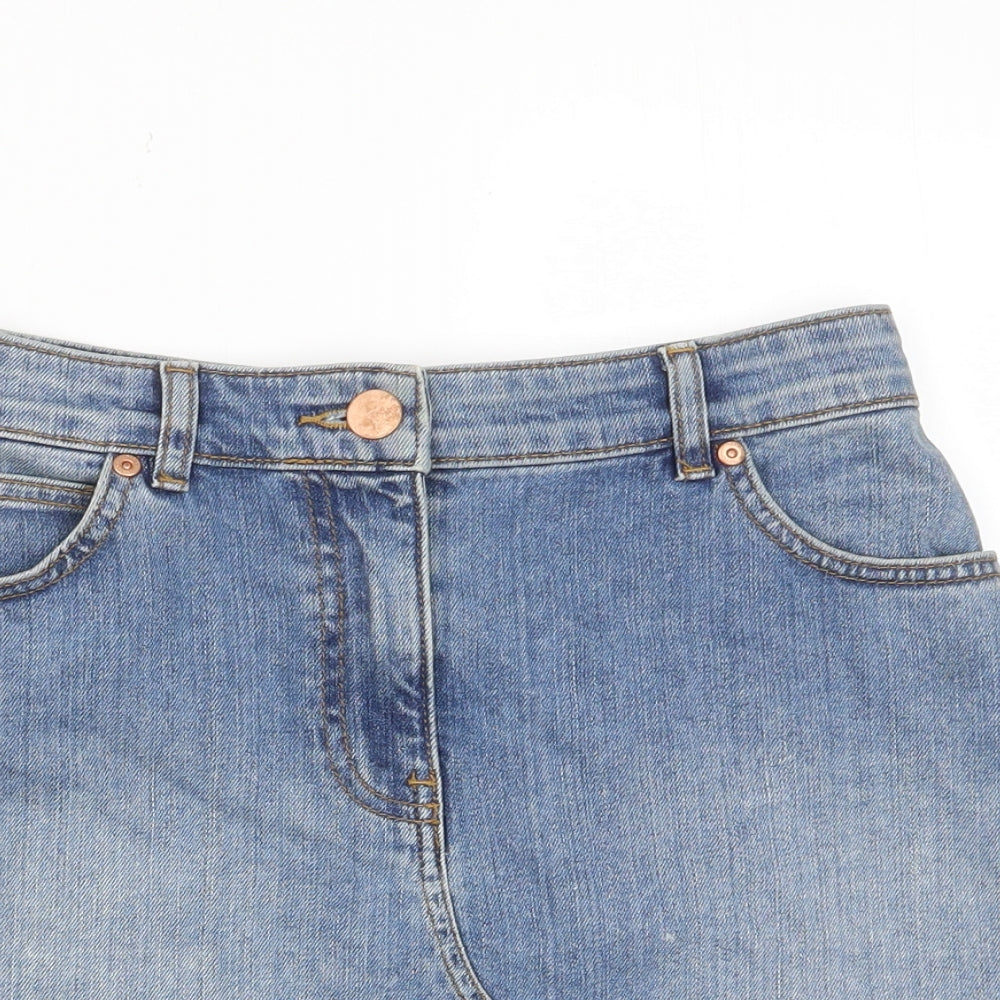 Oasis Womens Blue Cotton A-Line Skirt Size 8 Zip - Pockets