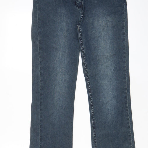 M&Co Womens Blue Cotton Straight Jeans Size 10 L29 in Regular Zip - Pockets, Beaded
