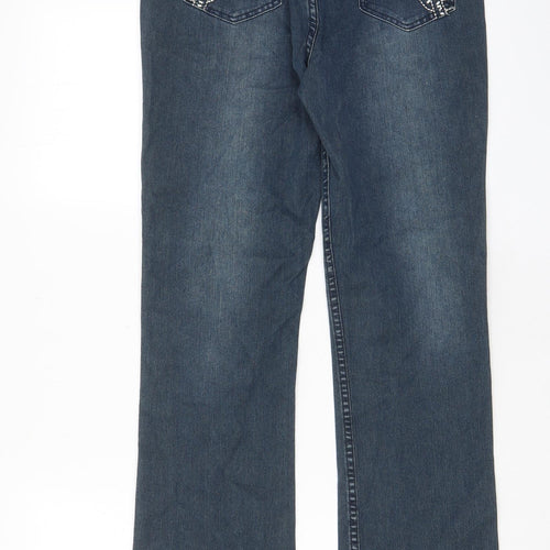M&Co Womens Blue Cotton Straight Jeans Size 10 L29 in Regular Zip - Pockets, Beaded