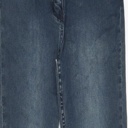 M&Co Womens Blue Cotton Straight Jeans Size 10 L29 in Regular Zip - Pockets, Beaded