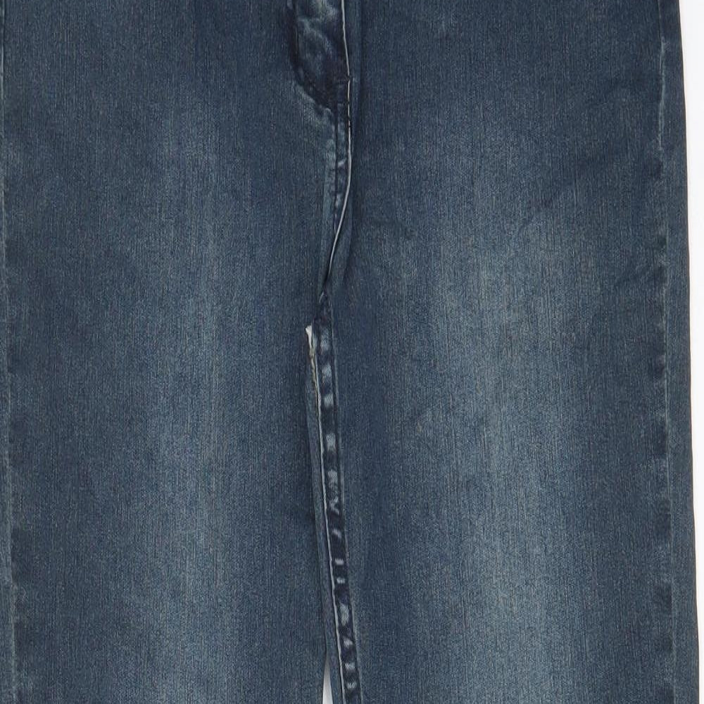 M&Co Womens Blue Cotton Straight Jeans Size 10 L29 in Regular Zip - Pockets, Beaded