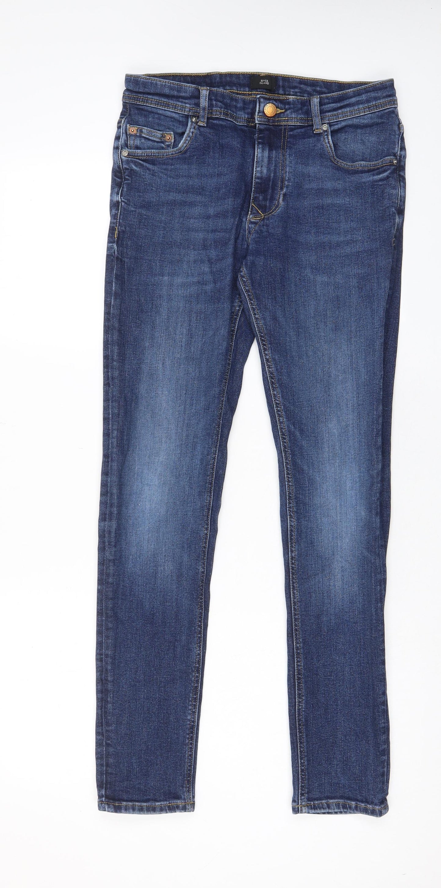 River Island Mens Blue Cotton Skinny Jeans Size 30 in L32 in Regular Zip - Pockets