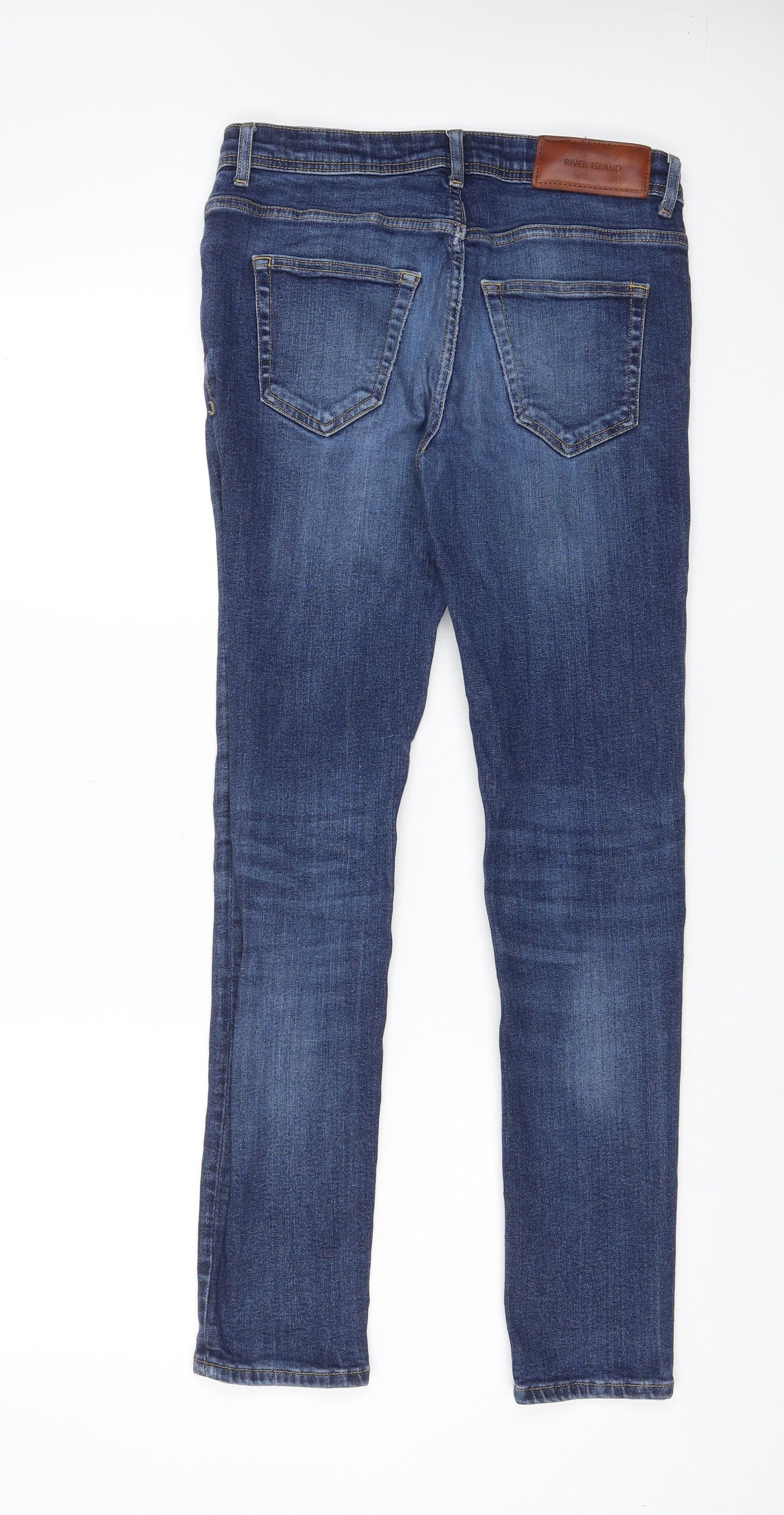 River Island Mens Blue Cotton Skinny Jeans Size 30 in L32 in Regular Zip - Pockets