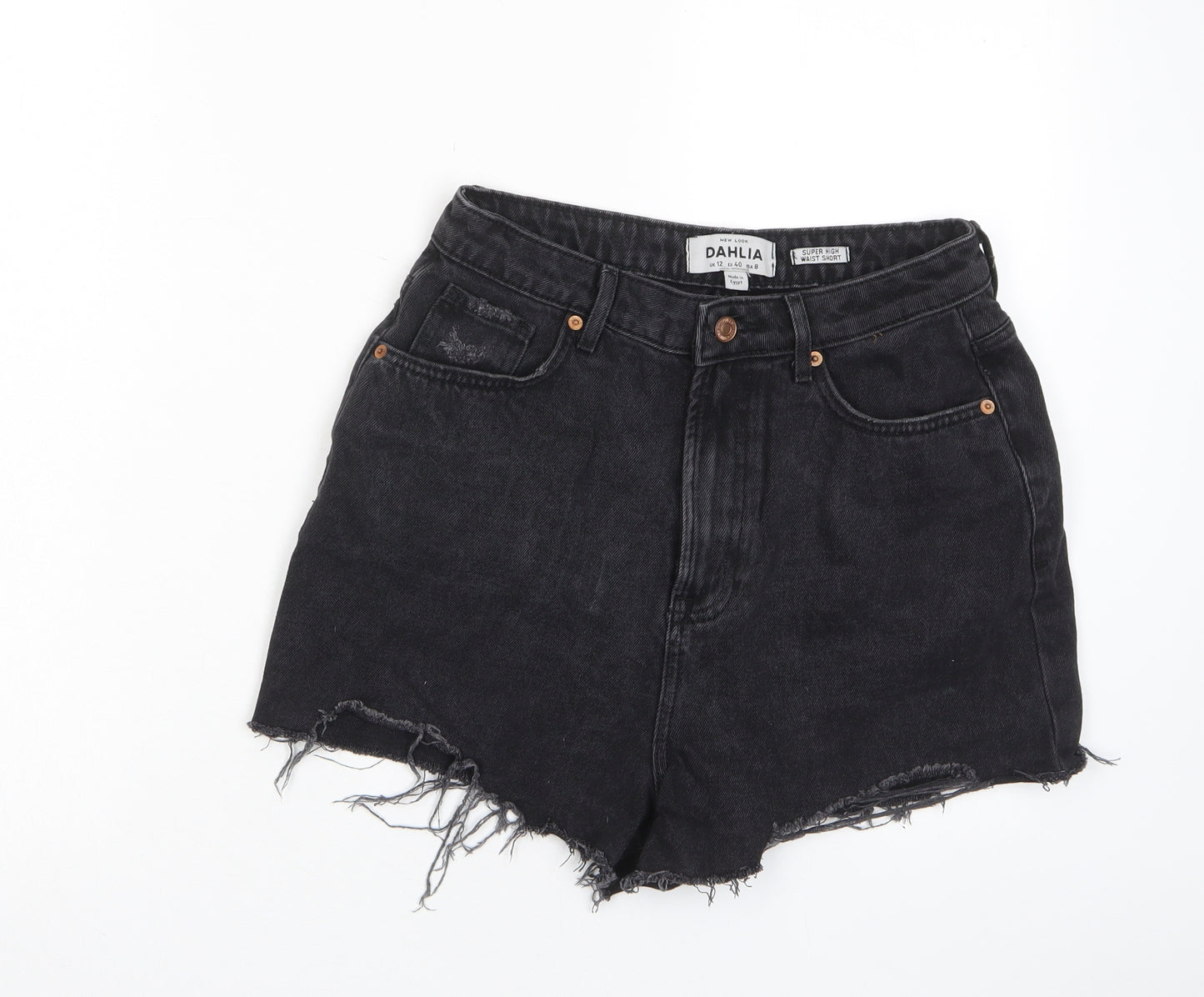 New Look Womens Black Cotton Basic Shorts Size 12 L3 in Regular Zip - Pockets
