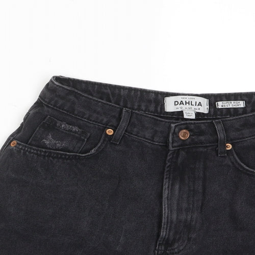 New Look Womens Black Cotton Basic Shorts Size 12 L3 in Regular Zip - Pockets