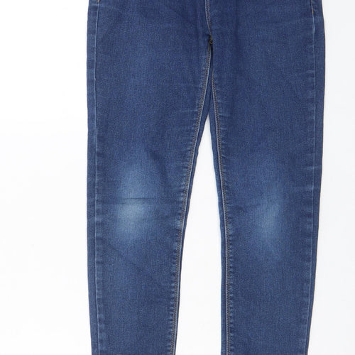 Denim & Co. Girls Blue Cotton Skinny Jeans Size 9-10 Years L23 in Regular Zip - Pockets, Adjustable waist