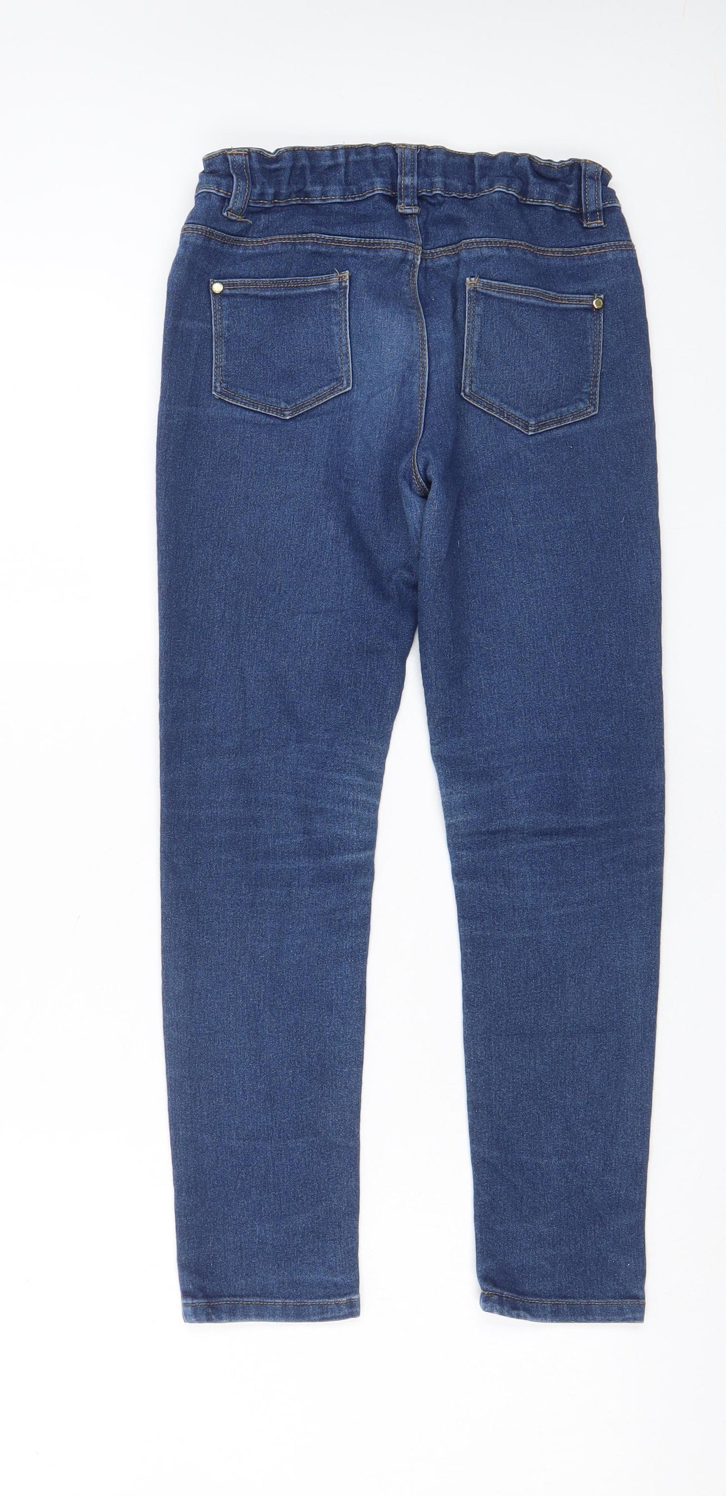 Denim & Co. Girls Blue Cotton Skinny Jeans Size 9-10 Years L23 in Regular Zip - Pockets, Adjustable waist