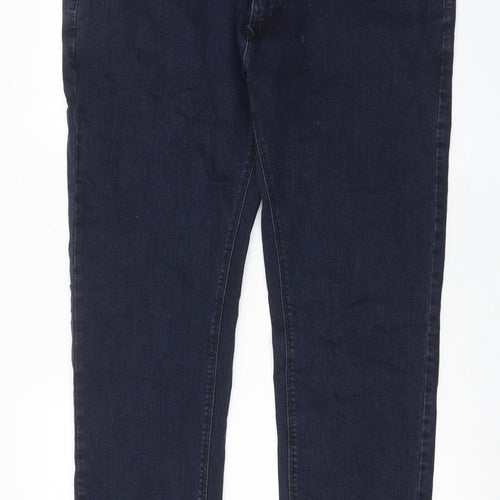 Marks and Spencer Mens Blue Cotton Tapered Jeans Size 40 in L33 in Regular Zip - Long Leg, Pockets