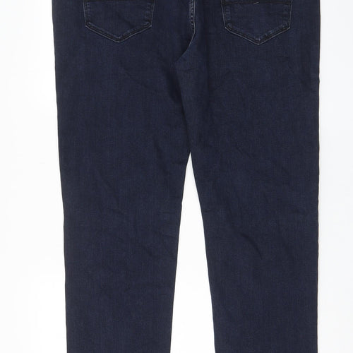 Marks and Spencer Mens Blue Cotton Tapered Jeans Size 40 in L33 in Regular Zip - Long Leg, Pockets