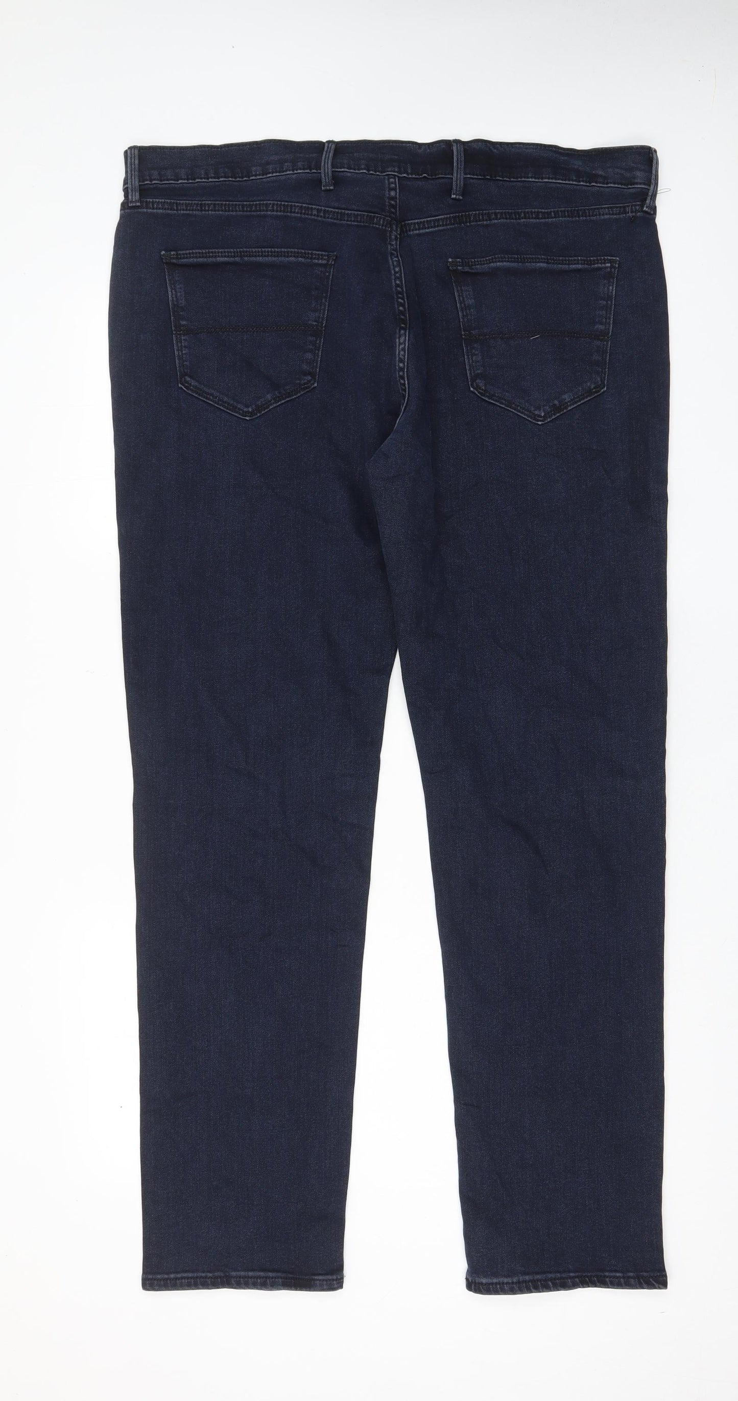 Marks and Spencer Mens Blue Cotton Tapered Jeans Size 40 in L33 in Regular Zip - Long Leg, Pockets