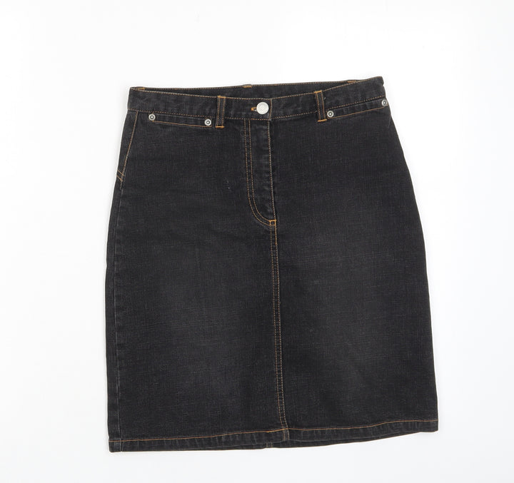 Look Womens Blue Cotton A-Line Skirt Size 8 Zip - Pockets