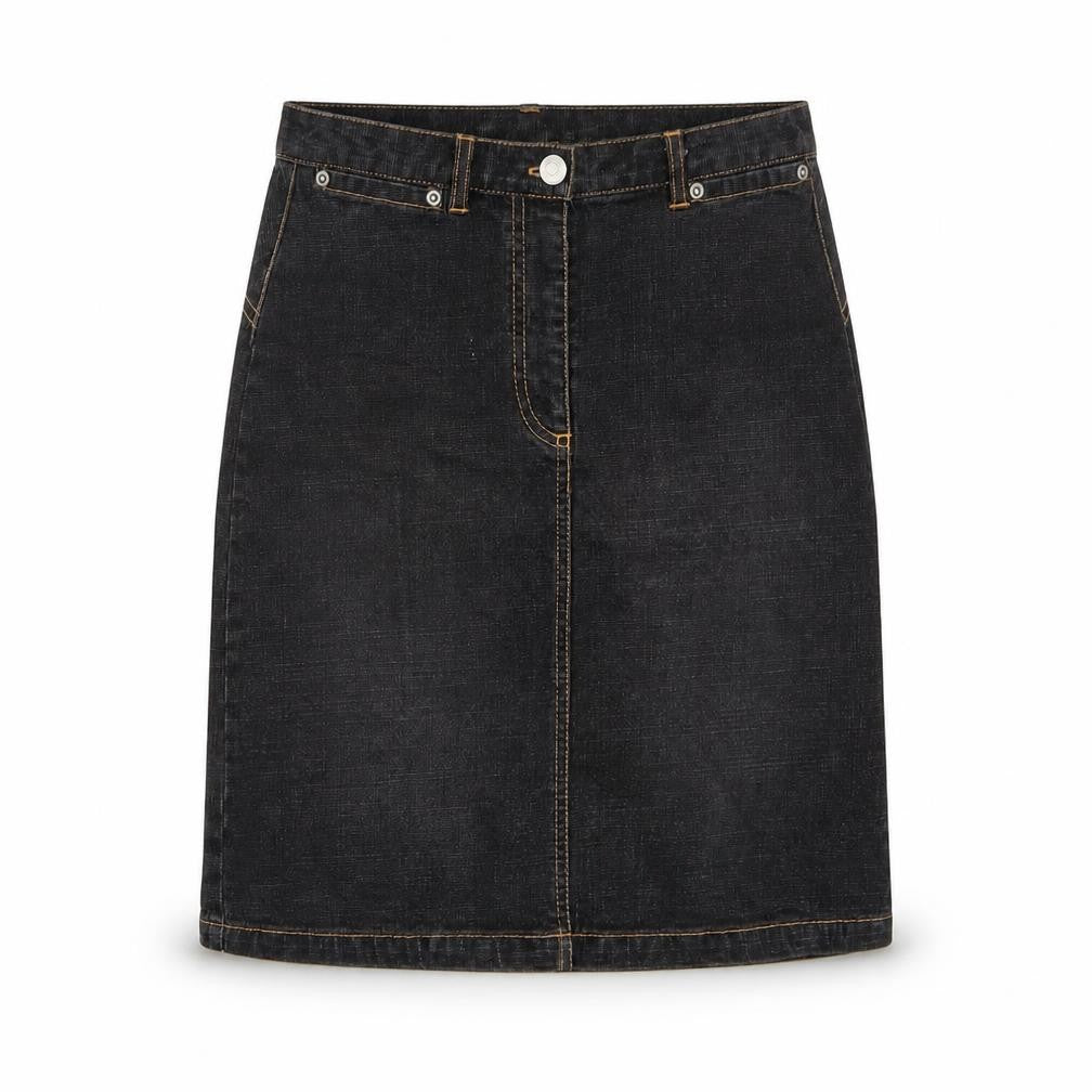Front view of Look women’s blue cotton a-line skirt, size UK 8, zip - pockets