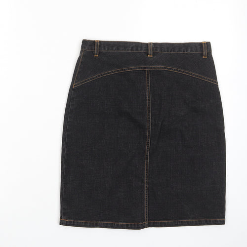 Look Womens Blue Cotton A-Line Skirt Size 8 Zip - Pockets