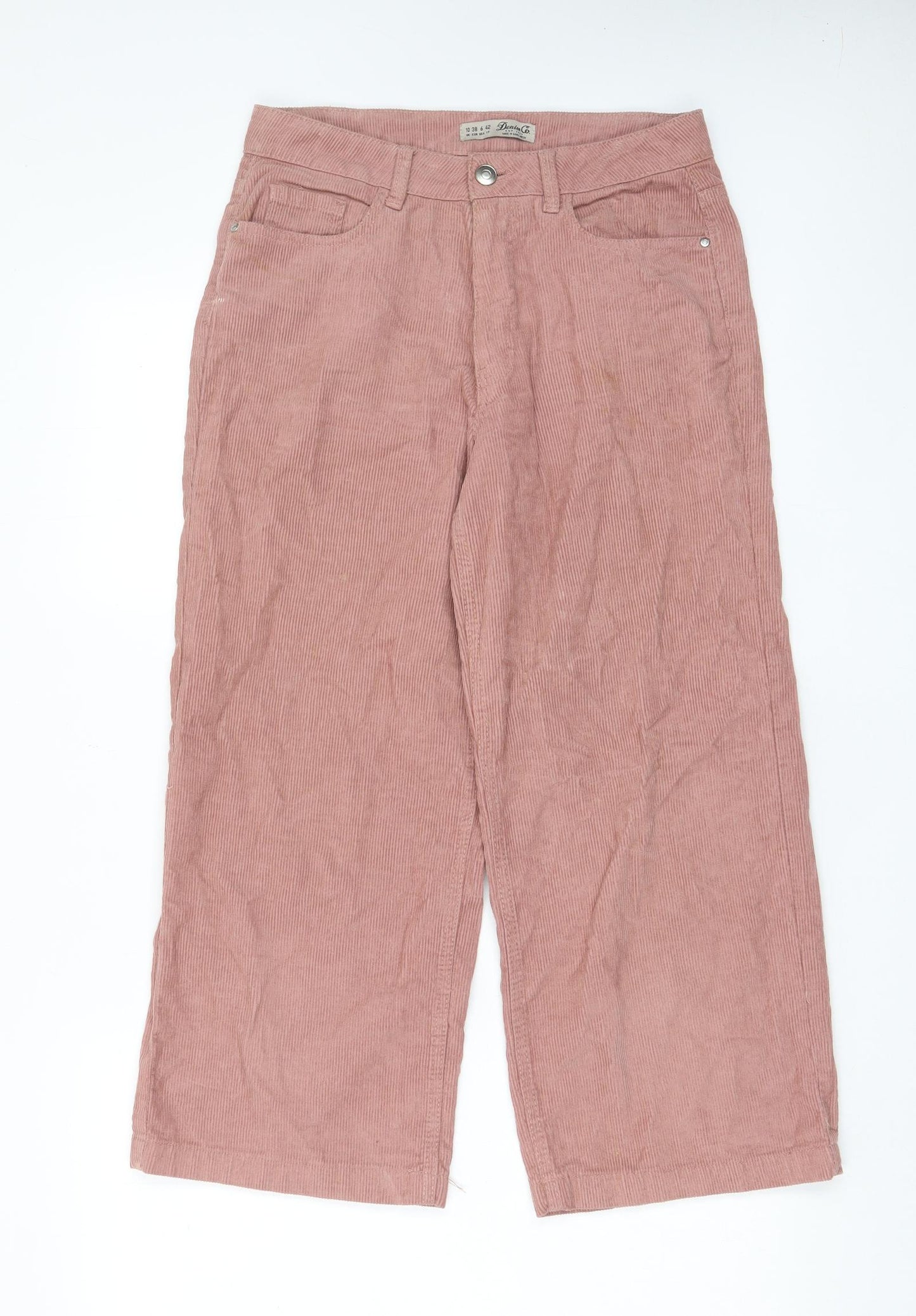 Denim & Co. Womens Pink Cotton Trousers Size 10 L24 in Regular Zip - Pockets