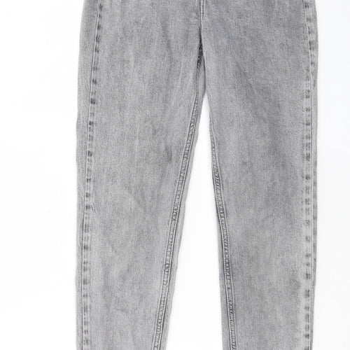 F&F Womens Grey Cotton Straight Jeans Size 6 L28 in Regular Zip - Pockets