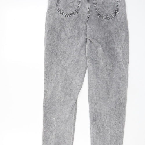 F&F Womens Grey Cotton Straight Jeans Size 6 L28 in Regular Zip - Pockets
