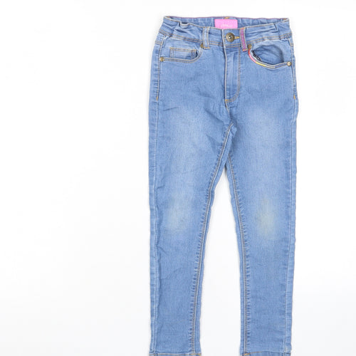 Joules Girls Blue Cotton Skinny Jeans Size 6 Years Regular Zip - Pockets, Adjustable waist