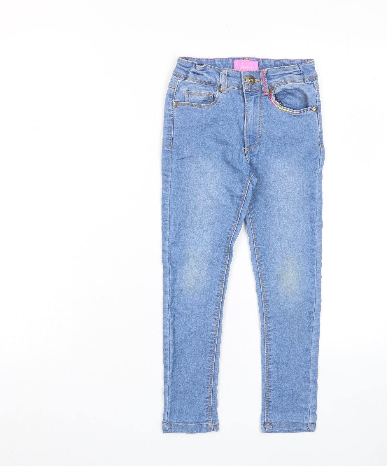 Joules Girls Blue Cotton Skinny Jeans Size 6 Years Regular Zip - Pockets, Adjustable waist