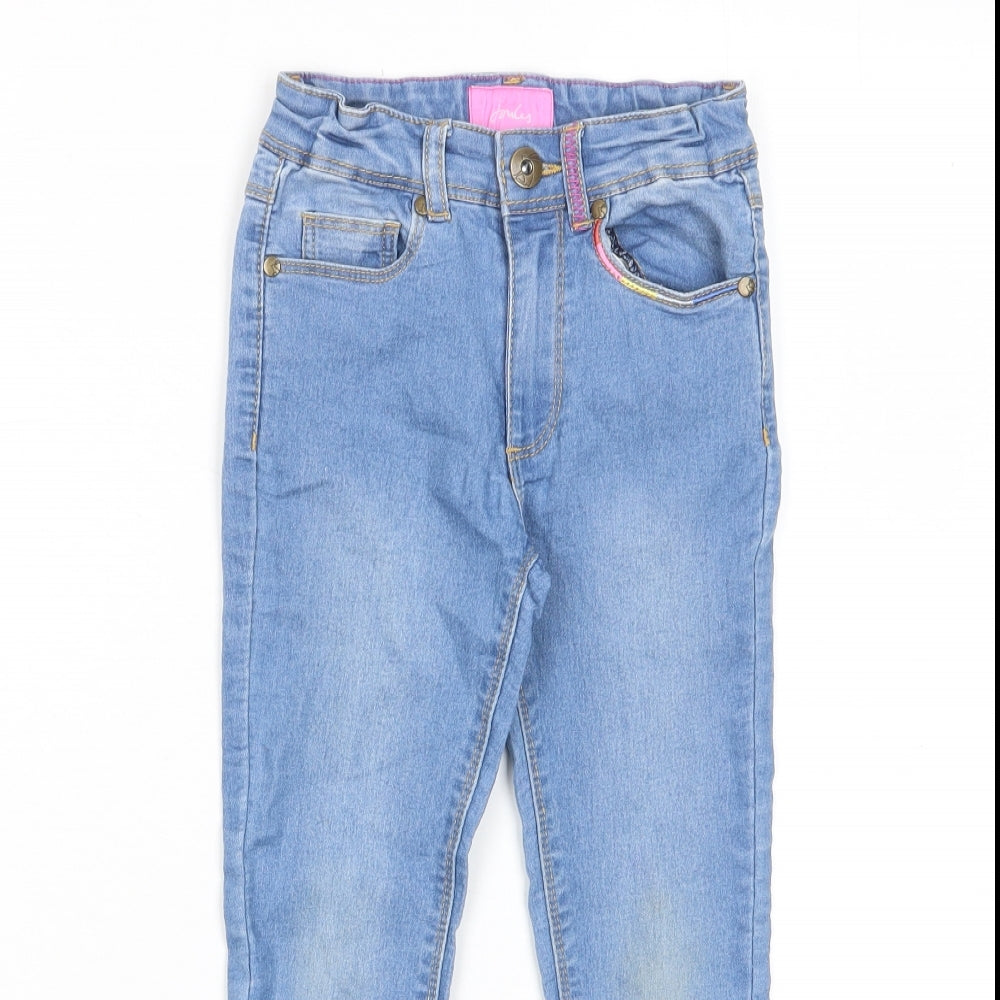 Joules Girls Blue Cotton Skinny Jeans Size 6 Years Regular Zip - Pockets, Adjustable waist