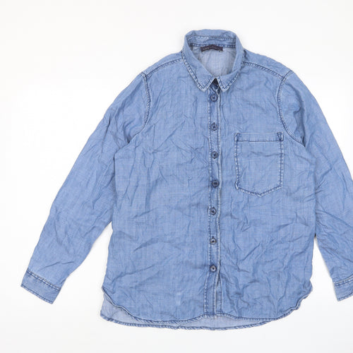 Marks and Spencer Womens Blue Lyocell Basic Button-Up Size 14 Collared - Pocket