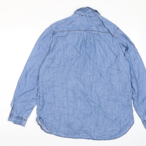 Marks and Spencer Womens Blue Lyocell Basic Button-Up Size 14 Collared - Pocket