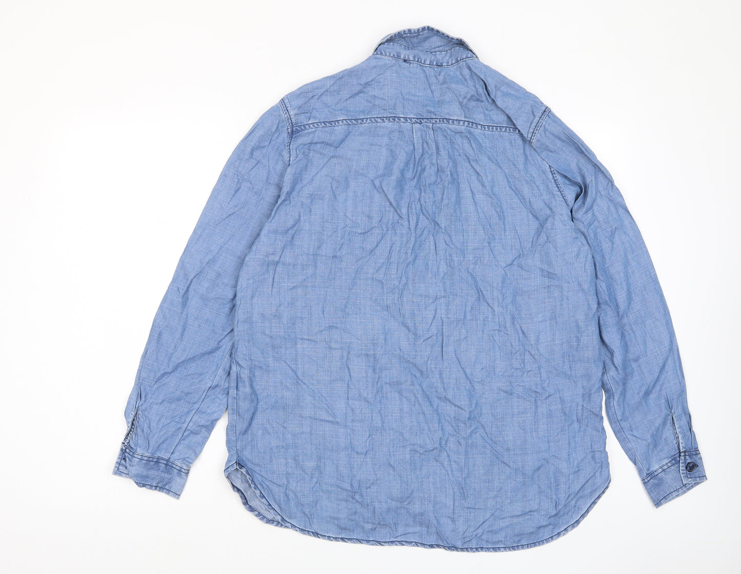 Marks and Spencer Womens Blue Lyocell Basic Button-Up Size 14 Collared - Pocket