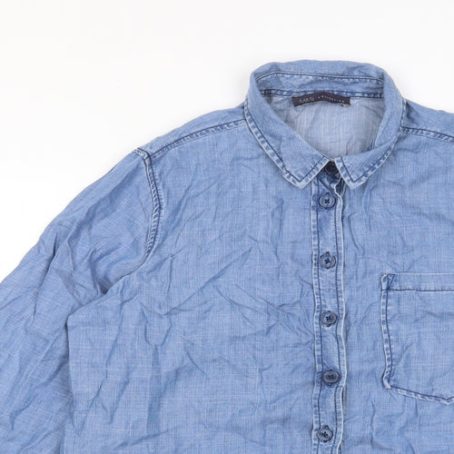 Marks and Spencer Womens Blue Lyocell Basic Button-Up Size 14 Collared - Pocket