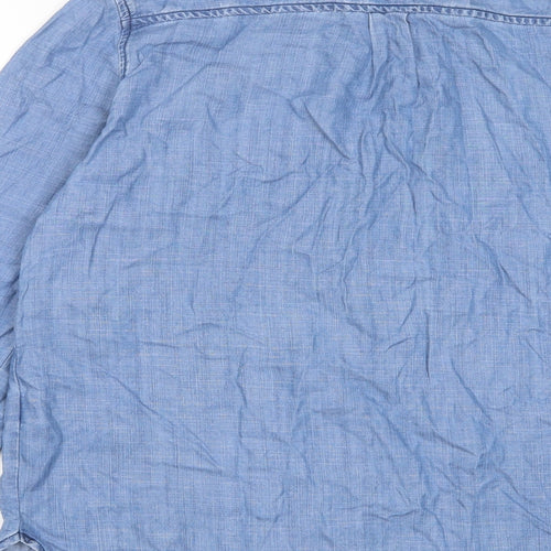 Marks and Spencer Womens Blue Lyocell Basic Button-Up Size 14 Collared - Pocket